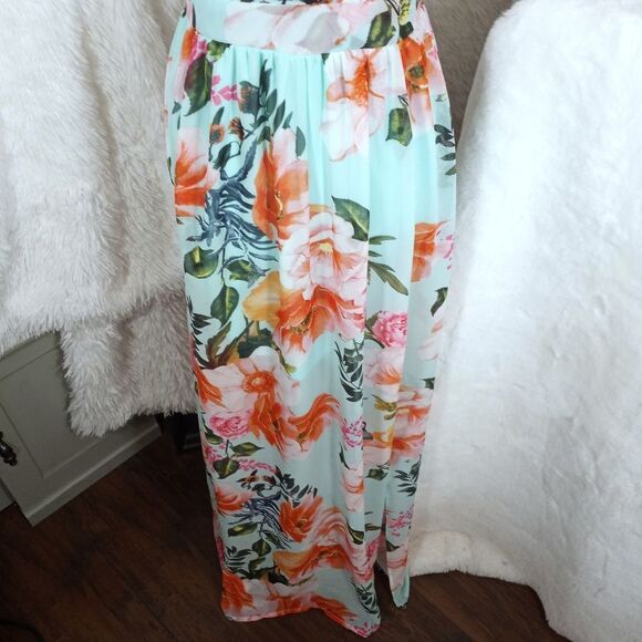 REVAMPED TURQUOISE/MINT FLORAL PLUNGE NECK MAXI DRESS SZ.S NWT - Picture 4 of 10